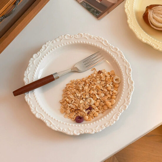 French vintage embossed ceramic dining plates with high-end design