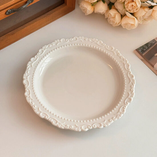 French vintage embossed ceramic dining plates with high-end design