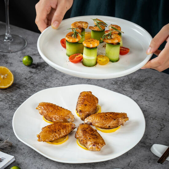 French vintage embossed ceramic dining plates with high-end design