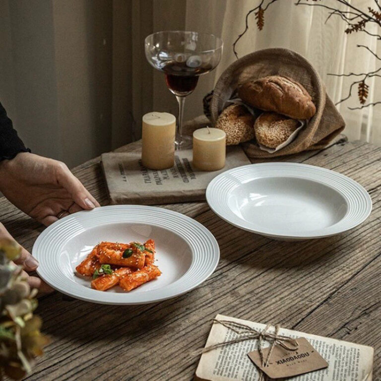 Custom ceramic pasta plate with minimalist elegant design
