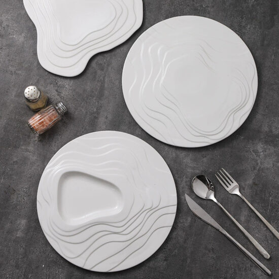 High-end fine dining ceramic plate with unique artistic design