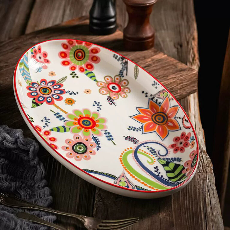 Nordic-style large ceramic serving plates in rectangular and oval shapes