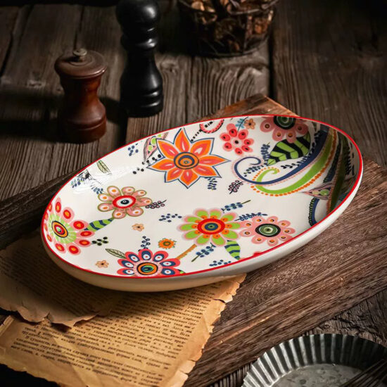 Nordic-style large ceramic serving plates in rectangular and oval shapes