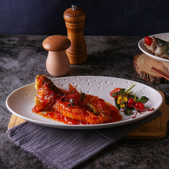 Nordic-style large ceramic serving plates in rectangular and oval shapes