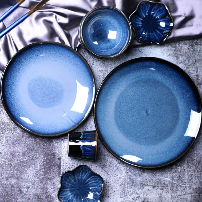 Japanese round ceramic steak plate for restaurant dining