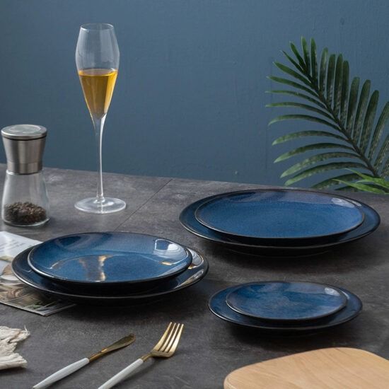 Japanese round ceramic steak plate for restaurant dining