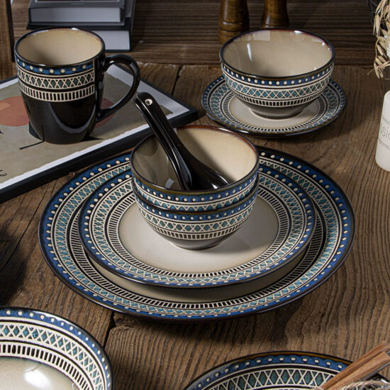 Japanese round ceramic steak plate for restaurant dining