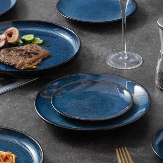 Japanese round ceramic steak plate for restaurant dining