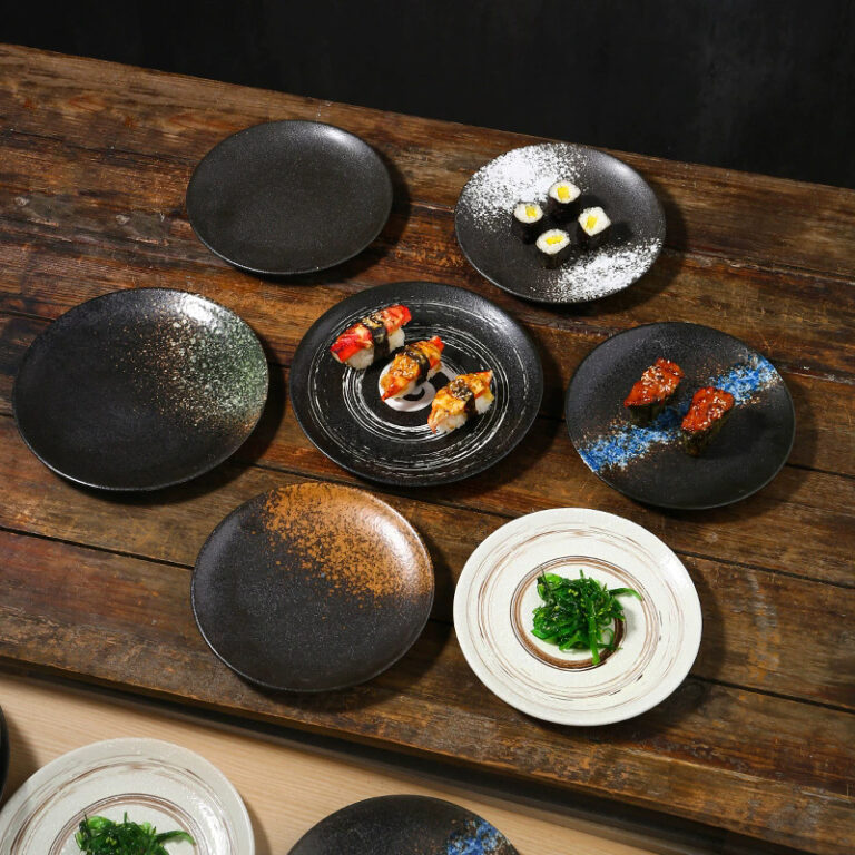 Japanese round ceramic steak plate for western dining