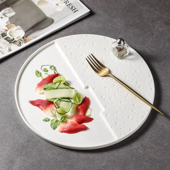 Creative ceramic plate for food styling and dessert presentation