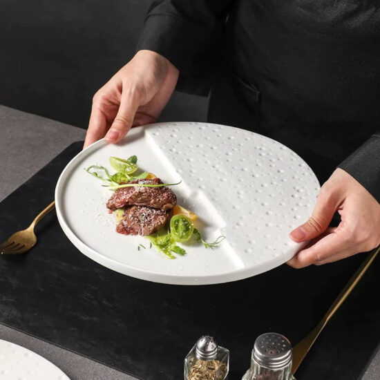 Creative ceramic plate for food styling and dessert presentation