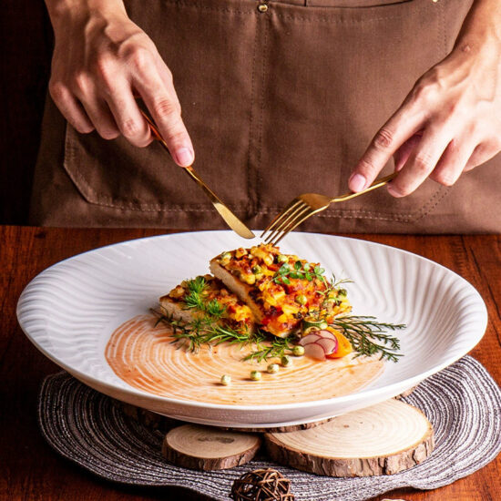 Creative ceramic plate for food styling and dessert presentation