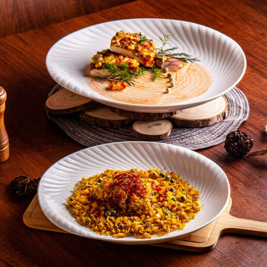 Creative ceramic plate for food styling and dessert presentation