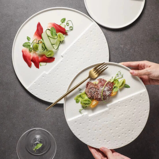 Creative ceramic plate for food styling and dessert presentation
