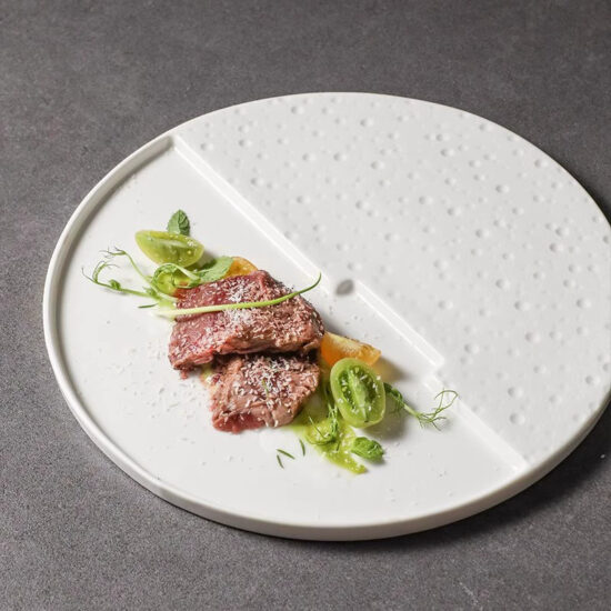 Creative ceramic plate for food styling and dessert presentation