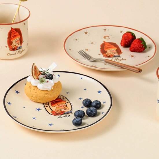 Cute cartoon ceramic dinner plate for kids and home use