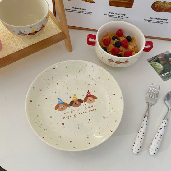 Cute cartoon ceramic dinner plate for kids and home use