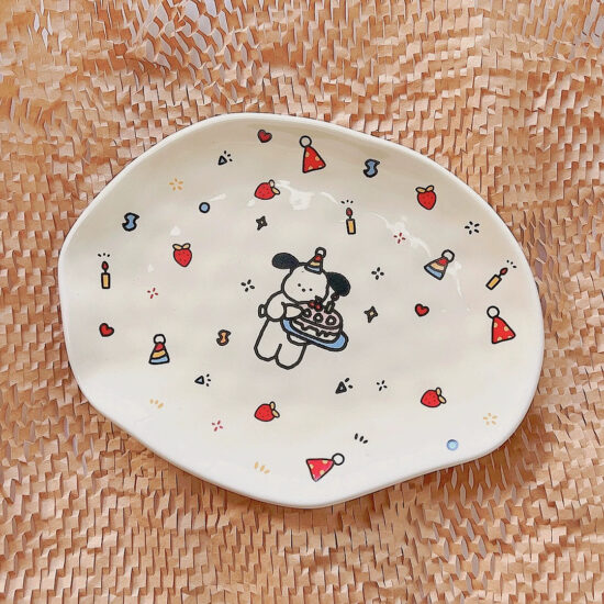Cute cartoon ceramic dinner plate for kids and home use