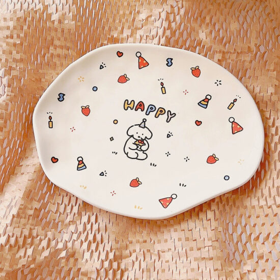 Cute cartoon ceramic dinner plate for kids and home use