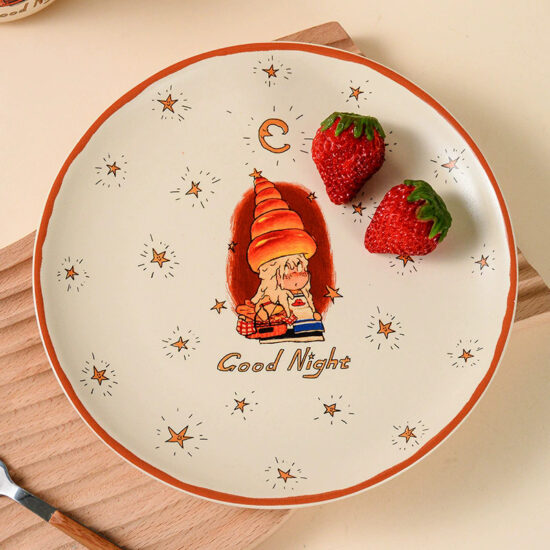 Cute cartoon ceramic dinner plate for kids and home use