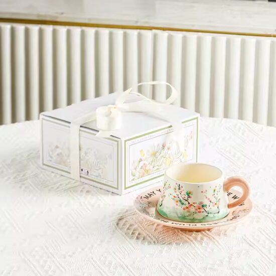 Vintage oil painting ceramic coffee mug with classic floral design