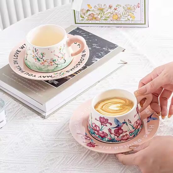 Vintage oil painting ceramic coffee mug with classic floral design