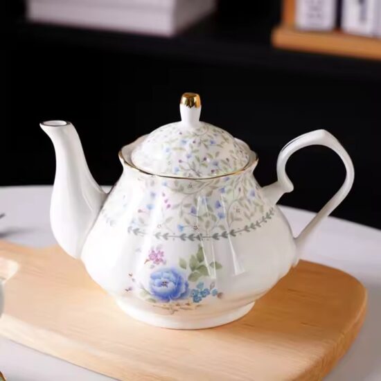 Vintage floral ceramic teapot set with cups and tray