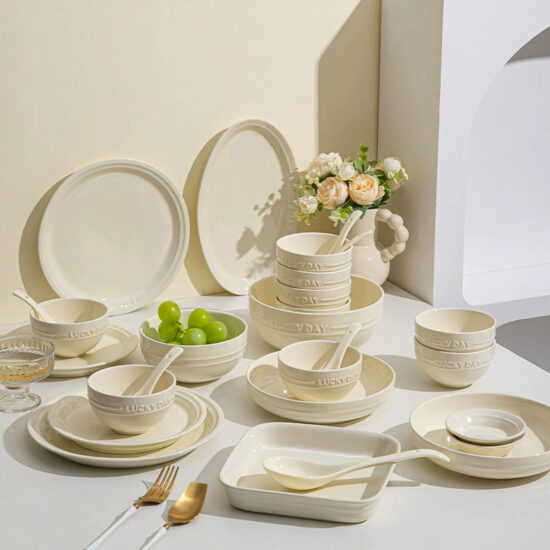 Cream style gradient ceramic plate for luxury home dining