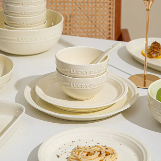 Cream style gradient ceramic plate for luxury home dining