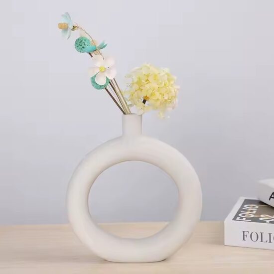 Nordic Cream Ceramic Vase for Modern Home Decoration