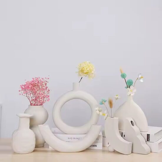 Nordic Cream Ceramic Vase for Modern Home Decoration
