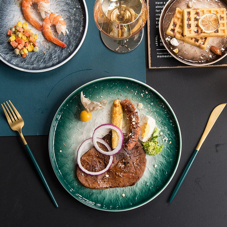 Japanese-style ceramic steak plate with elegant design