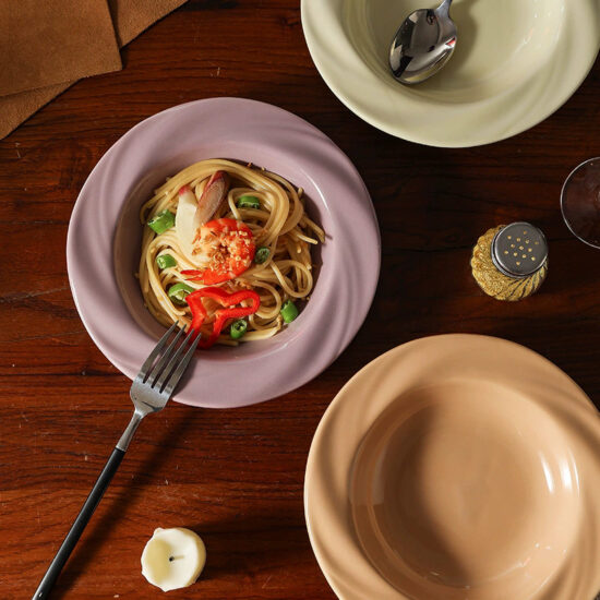Cream-style ceramic dinner plate with elegant design