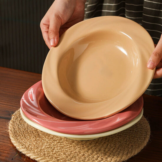 Cream-style ceramic dinner plate with elegant design