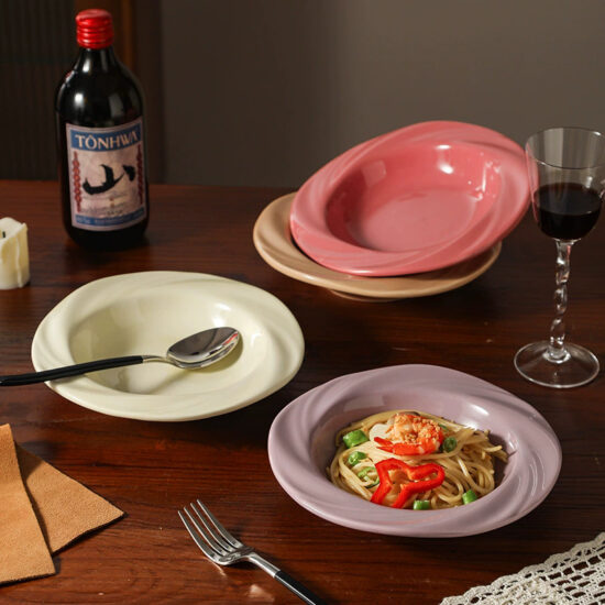 Cream-style ceramic dinner plate with elegant design