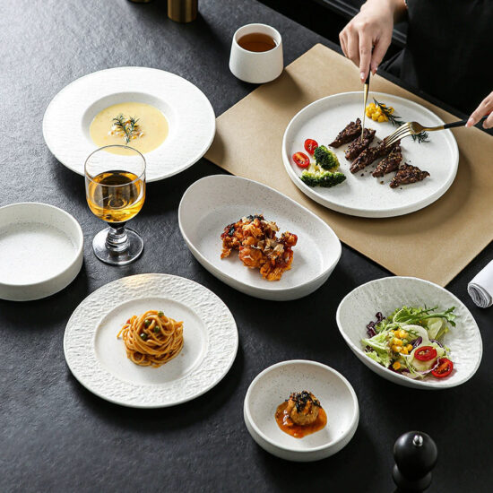 Minimalist ceramic Western dinner plate with matte finish for home or restaurant