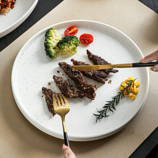 Minimalist ceramic Western dinner plate with matte finish for home or restaurant