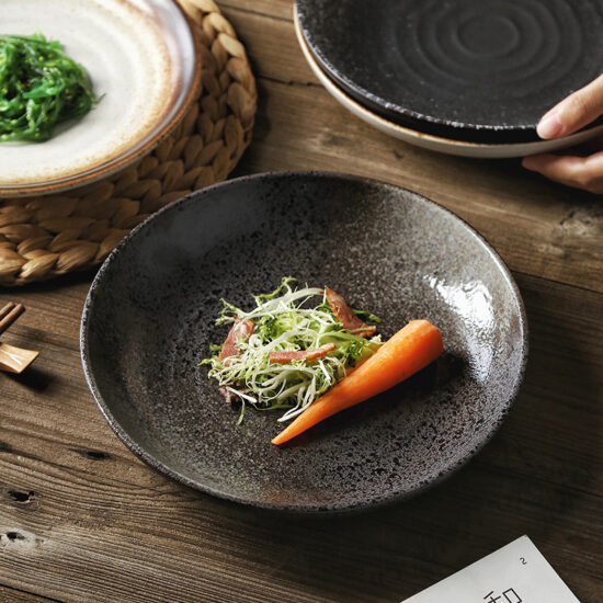 High-quality stone-textured ceramic bone plate for elegant table settings