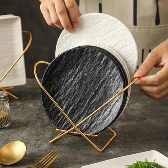 High-quality stone-textured ceramic bone plate for elegant table settings