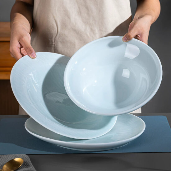 New Chinese style Tianqing glaze ceramic plates for elegant dining