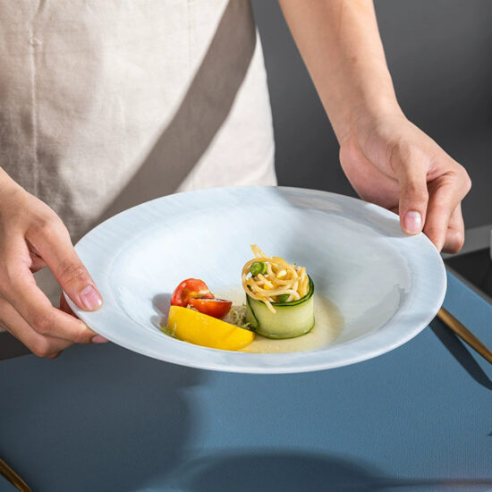 New Chinese style Tianqing glaze ceramic plates for elegant dining