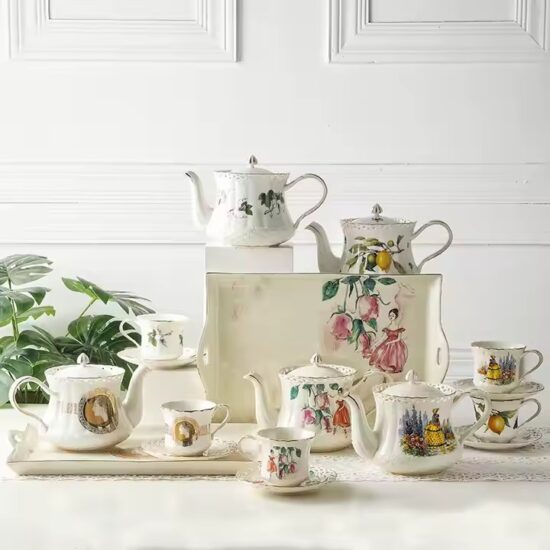 Vintage English Ceramic Teapot with Elegant Handle and Floral Pattern