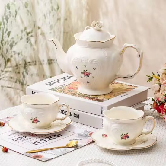 Vintage English Ceramic Teapot with Elegant Handle and Floral Pattern