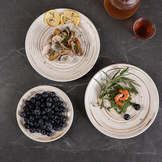 Vintage Japanese-style round ceramic dinner plate for home or café