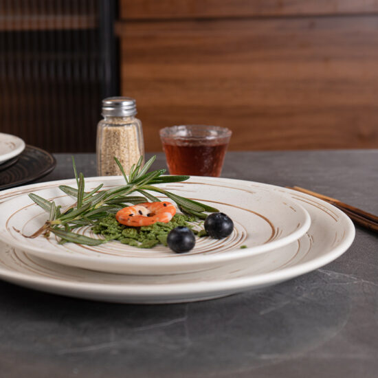 Vintage Japanese-style round ceramic dinner plate for home or café