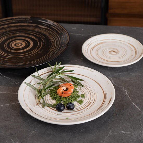 Vintage Japanese-style round ceramic dinner plate for home or café