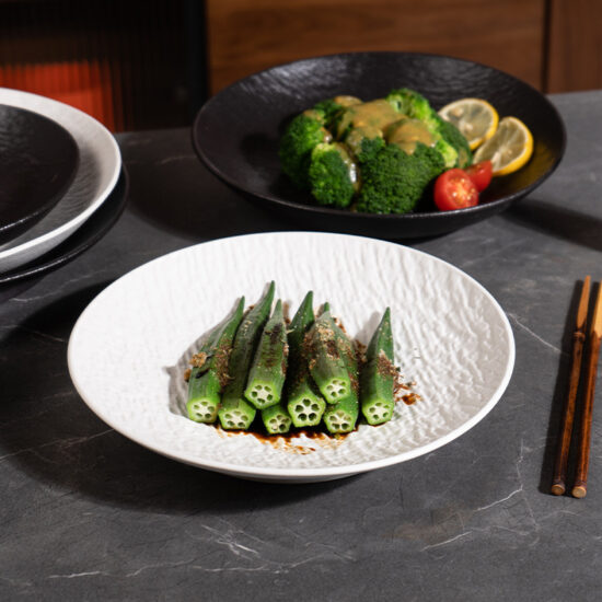 Vintage Japanese-style round ceramic dinner plate for home or café