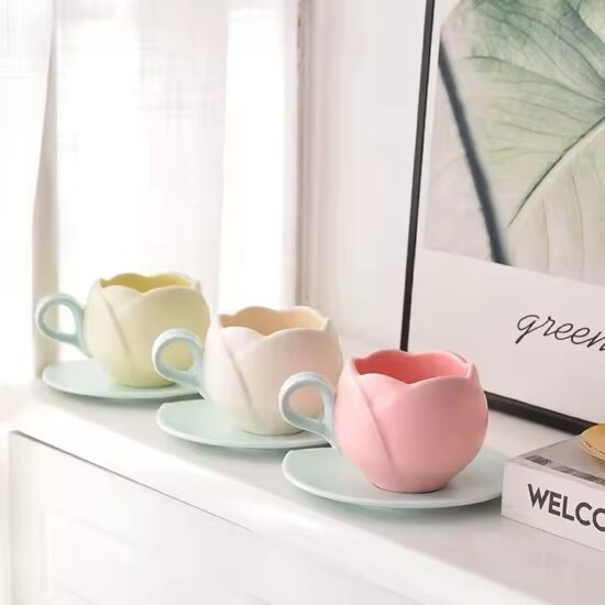 Vintage tulip ceramic coffee cup with elegant floral design