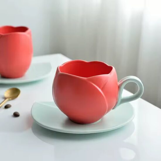 Vintage tulip ceramic coffee cup with elegant floral design