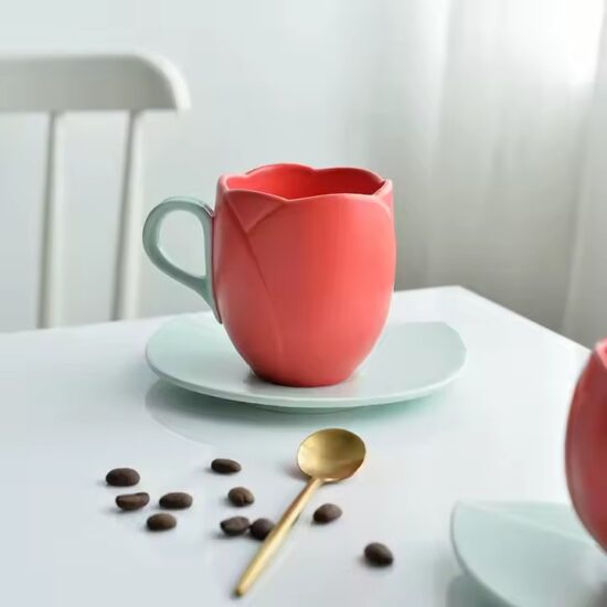 Vintage tulip ceramic coffee cup with elegant floral design